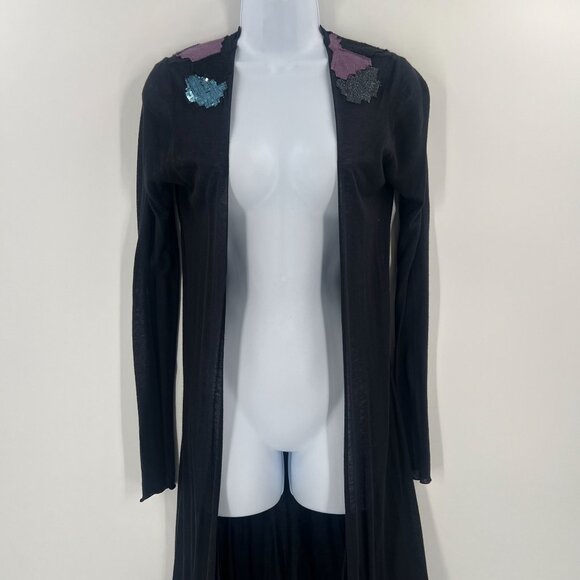 Custo Barcelona S Black Sequin Geometric Duster Cardigan Rayon Wool Blend Y2K - Picture 11 of 11